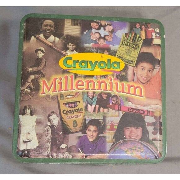 Vintage Crayola Collectible Tin - Millennium With 64 Ct Crayons Opened - Picture 1 of 3